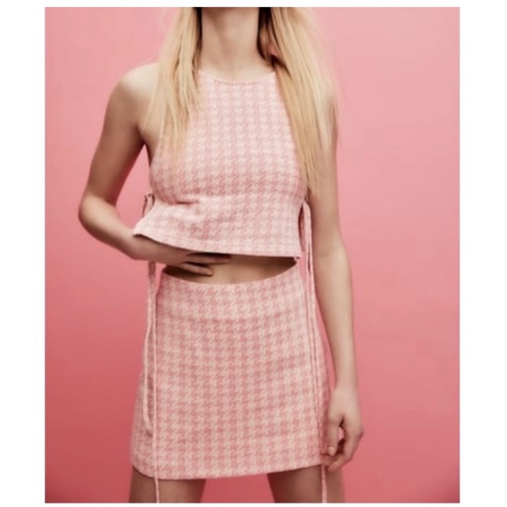 Zara pink houndstooth skirt set small - Picture 2 of 5